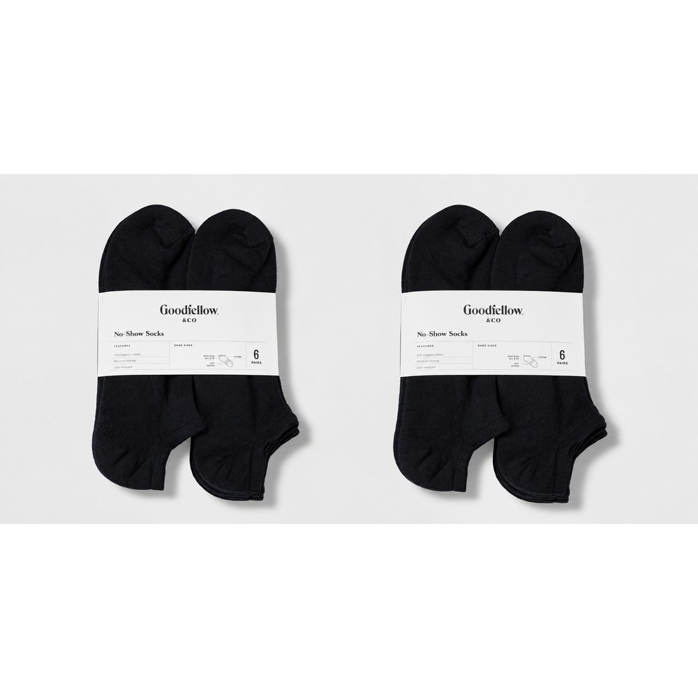 Goodfellow & Co Mens Odor Resistant No Show Socks 12pk Black Shoe Size 6-12